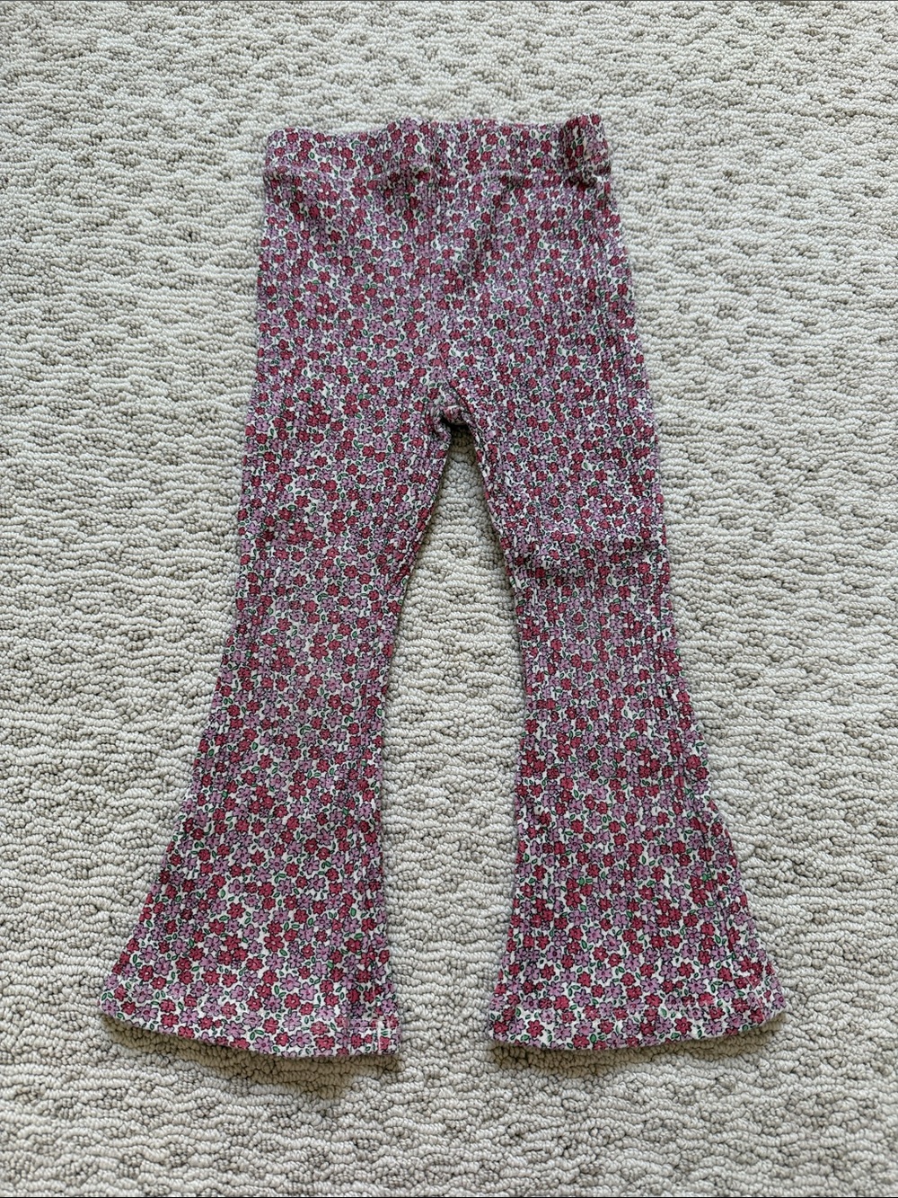 Zara Pink and White Floral Flared Knit Leggings